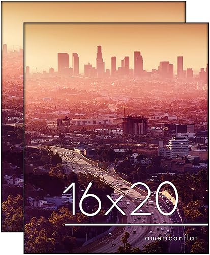 Americanflat Front Loading - Portarretratos de 16 x 20 pulgadas, color negro, juego de 2 portarretratos delgados con vidrio inastillable, formatos