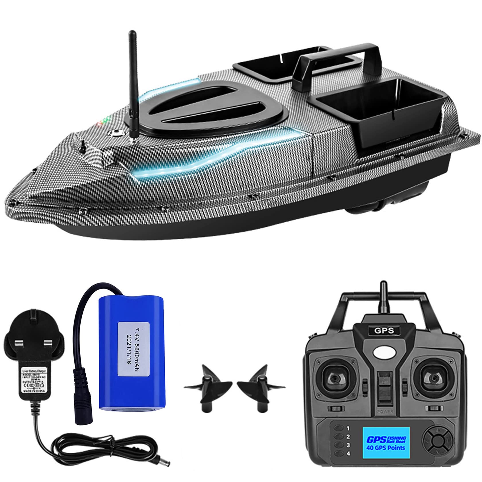 GPS Remote Control Fishing Bait Boat, 500M Remote Fish Finder Ship Large Capacity Loading RC Boat (5200mah)