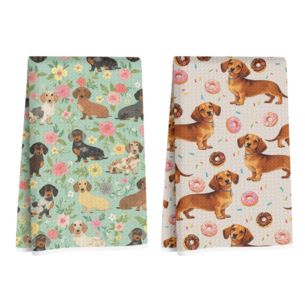 2 Pcs Dachshund Kitchen Towels, Dachshund Gifts Reusable Dish Towels