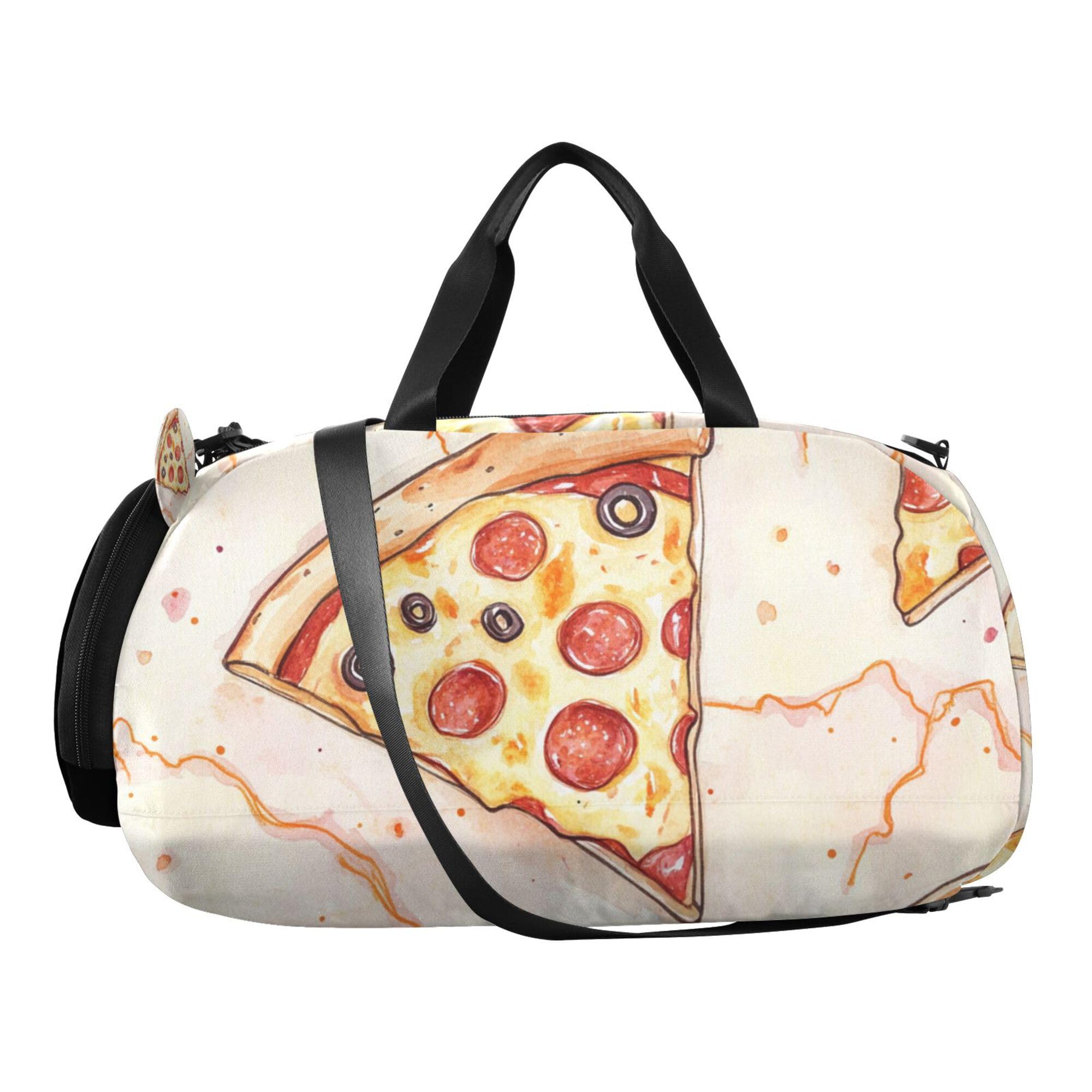 Glaphy Pizza Food Duffle Bag for Toddler Boys Girls, Gym Sports Bag with Shoe Compartments, Kids Travel Overnight Weekender Shoulder Bag