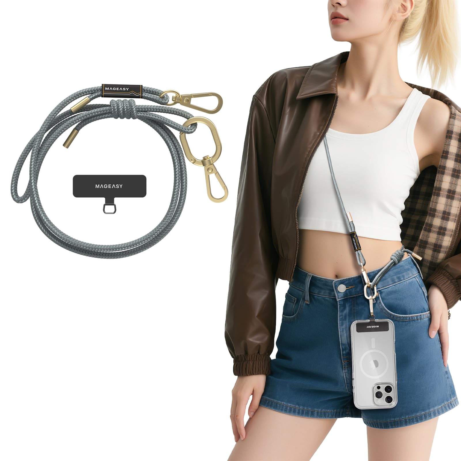Mageasy Unisex Misty Blue Universal Cell Phone Lanyard - Anti-Theft Rope Crossbody Phone Strap For Iphone 16 Pro Max & Most Smartphones, For Men & Women | 6Mm