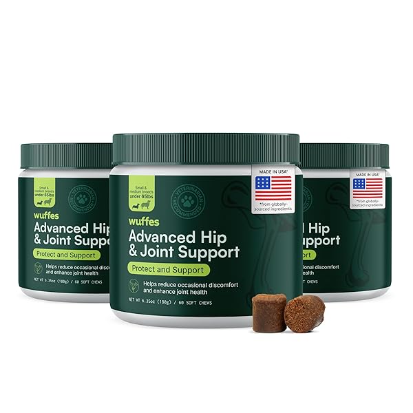 Wuffes Advanced Dog Hip and Joint Supplement with Glucosamine, Chondroitin, Omega 3, MSM, and Green Lipped Mussel, 30 Pork Flavored Chews for Large Dog Breeds
