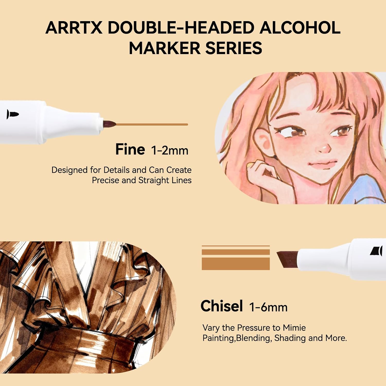 Arrtx ALP 36 Color Skin Tone Alcohol Markers, Fine and Chisel Tip, suitable for Painting, Coloring Drawing, Sketching, Illustrations Alcohol Based Markers, Artist Pens