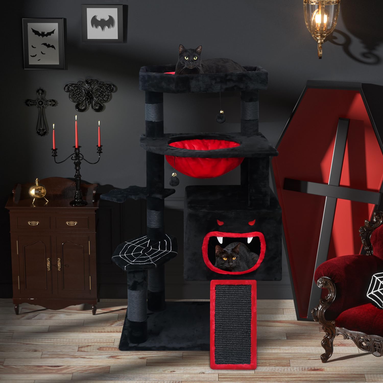 Amazon | YARUOMY ゴシックキャットツリー 47インチ ブラックキャット