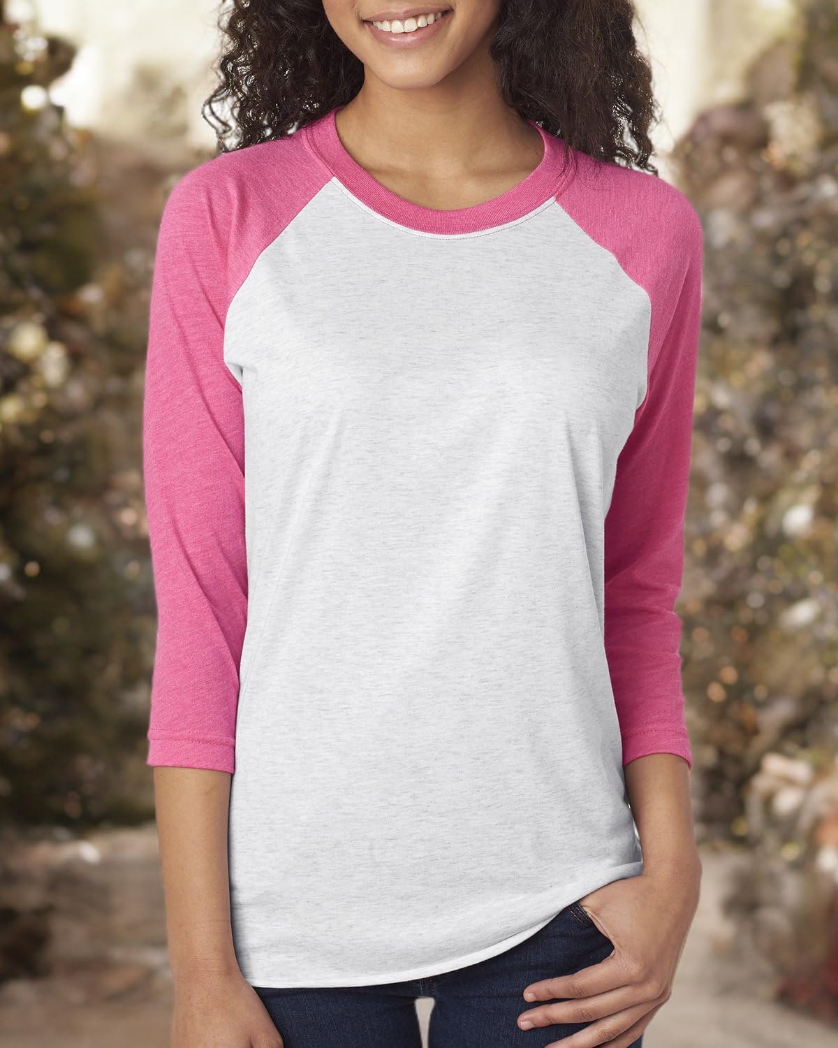 Next Level Unisex Triblend 3/4-Sleeve Raglan 3XL VT PINK/ HTR WHT - Image 4