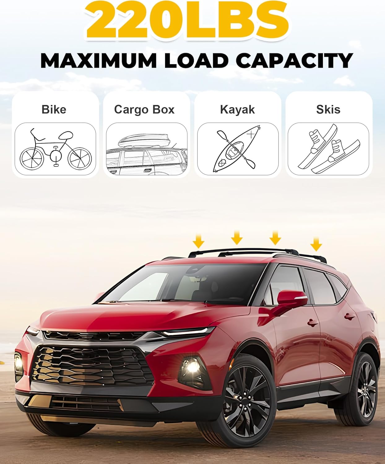 220lbs Cross Bar Roof Rack Fit for Chevrolet Chevy Blazer 2019-2026 (NOT for EV) Cargo Carrier Crossbar Rooftop Accessories (with Side Roof Rails)
