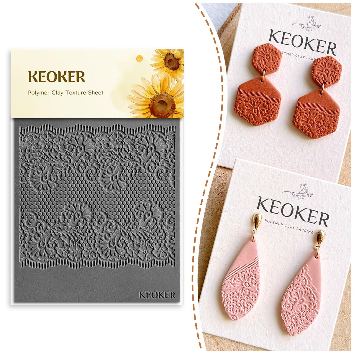 KEOKER Lace Polymer Clay Texture Sheets - Works with Clay Cutter, Same as Texture Roller for Polymer Clay (C)