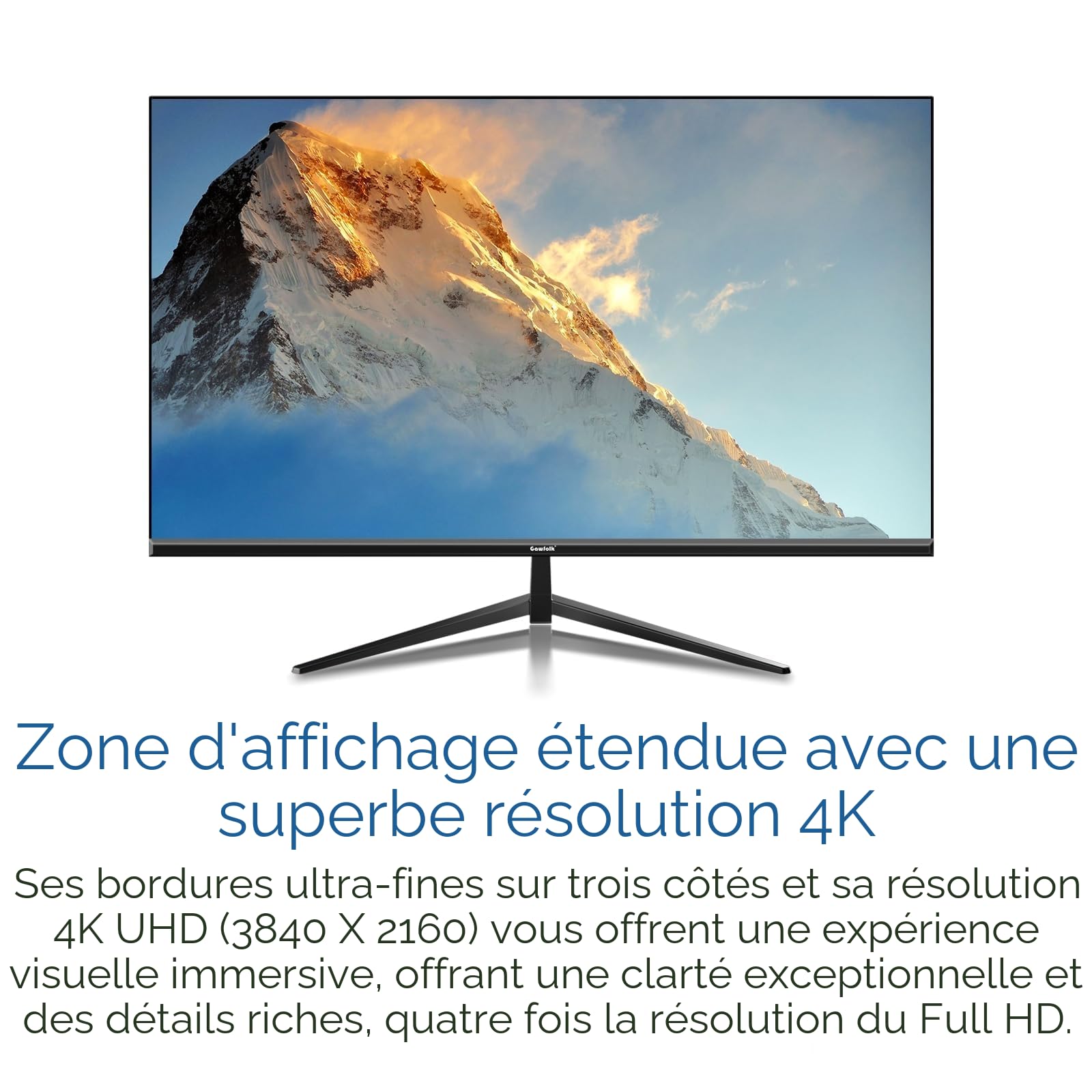 Gawfolk Écran PC 32 Pouces, Moniteur Gaming, Ecran PC UHD 4K 3840x2160 60Hz, 100% sRGB, 1ms MPRT,Interface HDMI & DP, Protection des Yeux, VESA 100 * 100