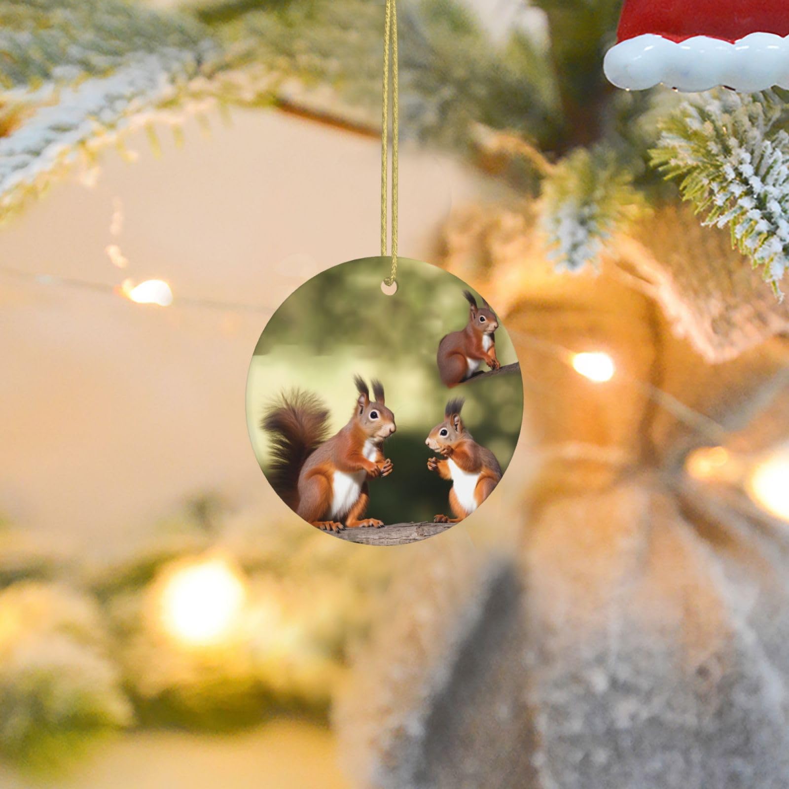 2025 Christmas Tree Decoration Hanging Round Ornament Cute Squirrels Ceramic Ornaments Christmas Tree Decorations Round Pendants for Xmas Tree Winter New Year Party Supplies