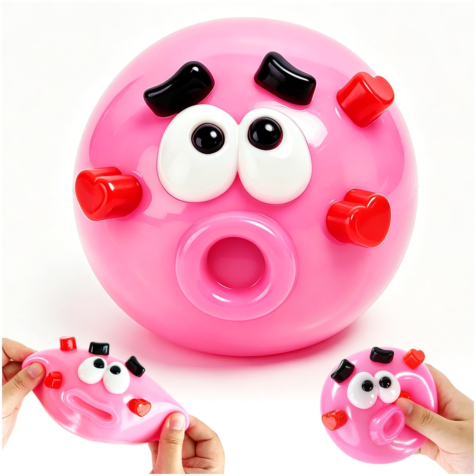 TOGETDREAM Smushers Squeezy Toy with Changeable Faces, Soft TPR Fidget Stress Toy for Kids Adults Anxiety Relief, Sensory Decompression Portable Silent Slow-Rising Squeeze Ball,Fun Magic Desk(Pink)