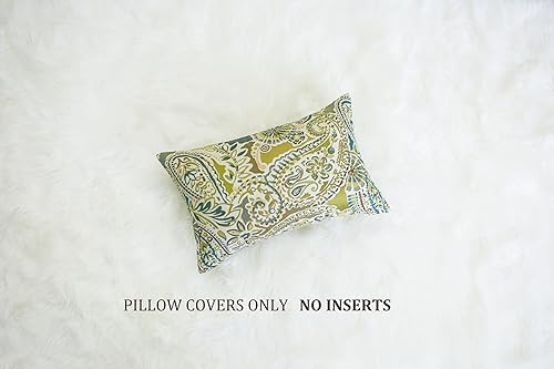 Miniatura 3 de Mika Home - Juego de 2 fundas de almohada oblongas rectangulares para sofá, sofá cama, silla, diseño de rayas paisley, 12 x 20 pulgadas, verde,