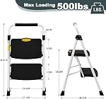 Soctone 2 Step Ladder, Folding Step Stool for Adults & Kids, with Handle, Wide Anti-Slip Pedal, Lightweight, Multi-Use for Household and Kitchen, 500lbs(227KG) Capacity Small Step Stool, White