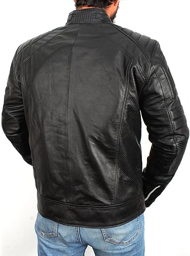 Miniatura 8 de LP-FACON Chaqueta de cuero para hombre con armadura  Vintage Cafe Racer Powersports Equipo de protección Moto Biker Chaqueta acolchada