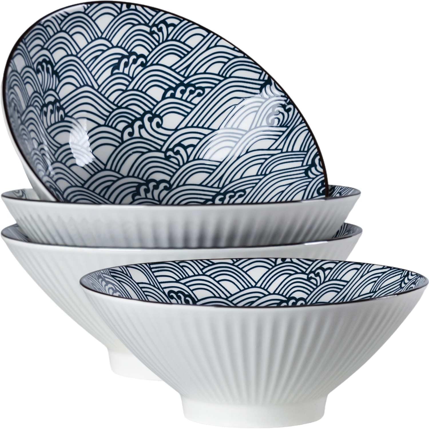 Porcelain 8 Inch Ramen Bowls Set Of 4, 38 Oz Ceramic Soup Bowls For