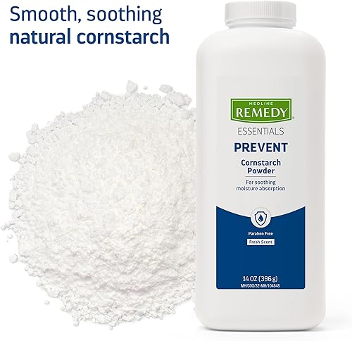 Miniatura 4 de Medline Remedy Essentials Polvo de almidón de maíz (botella de 14 onzas), aroma fresco, sin talco, parte superior agitadora, cuidado de la piel,