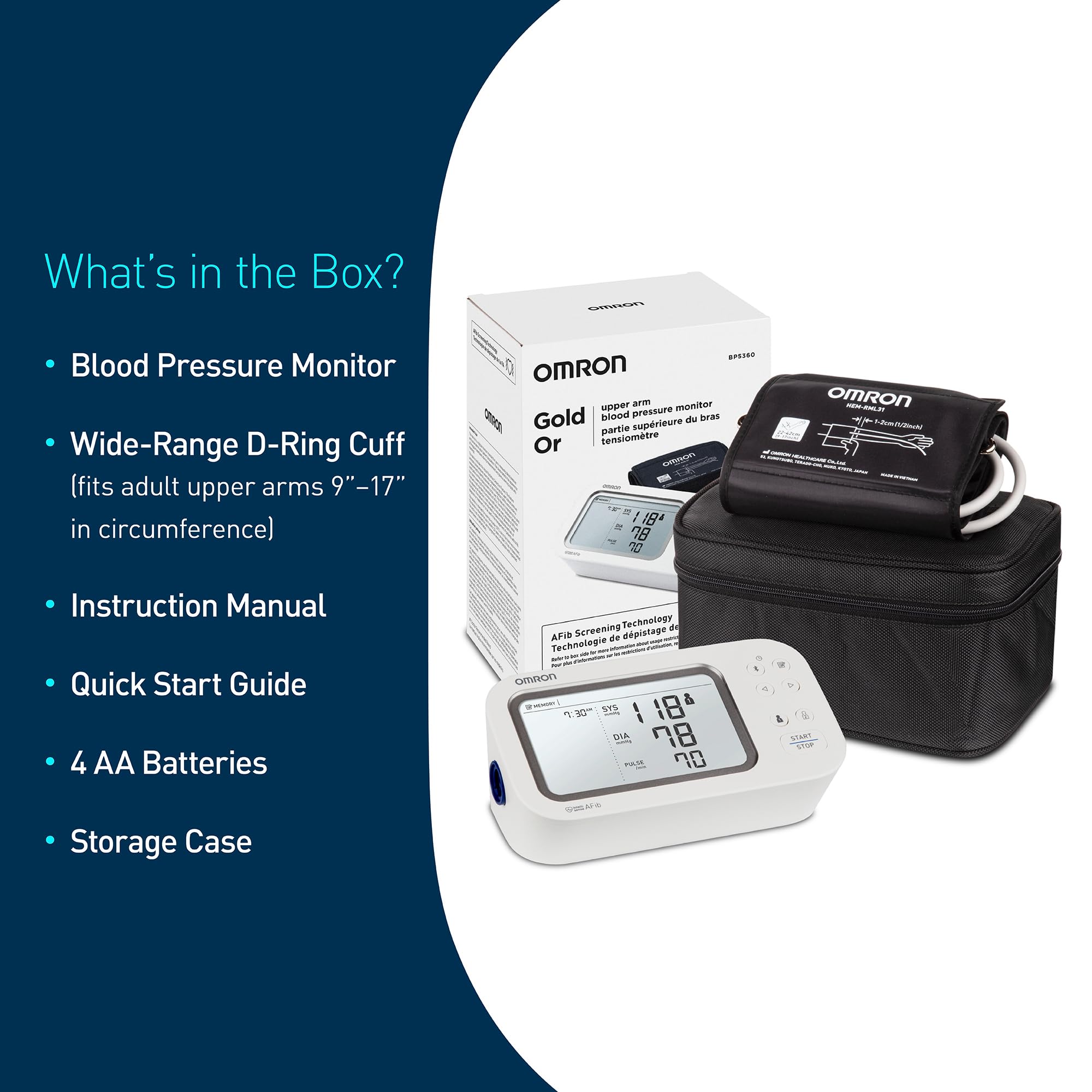 OMRON Gold Blood Pressure Monitor for Home Use & Upper Arm Blood Pressure Cuff - #1 Doctor & Pharmacist Recommended Brand - Clinically Validated - AFib Detection - Connect App