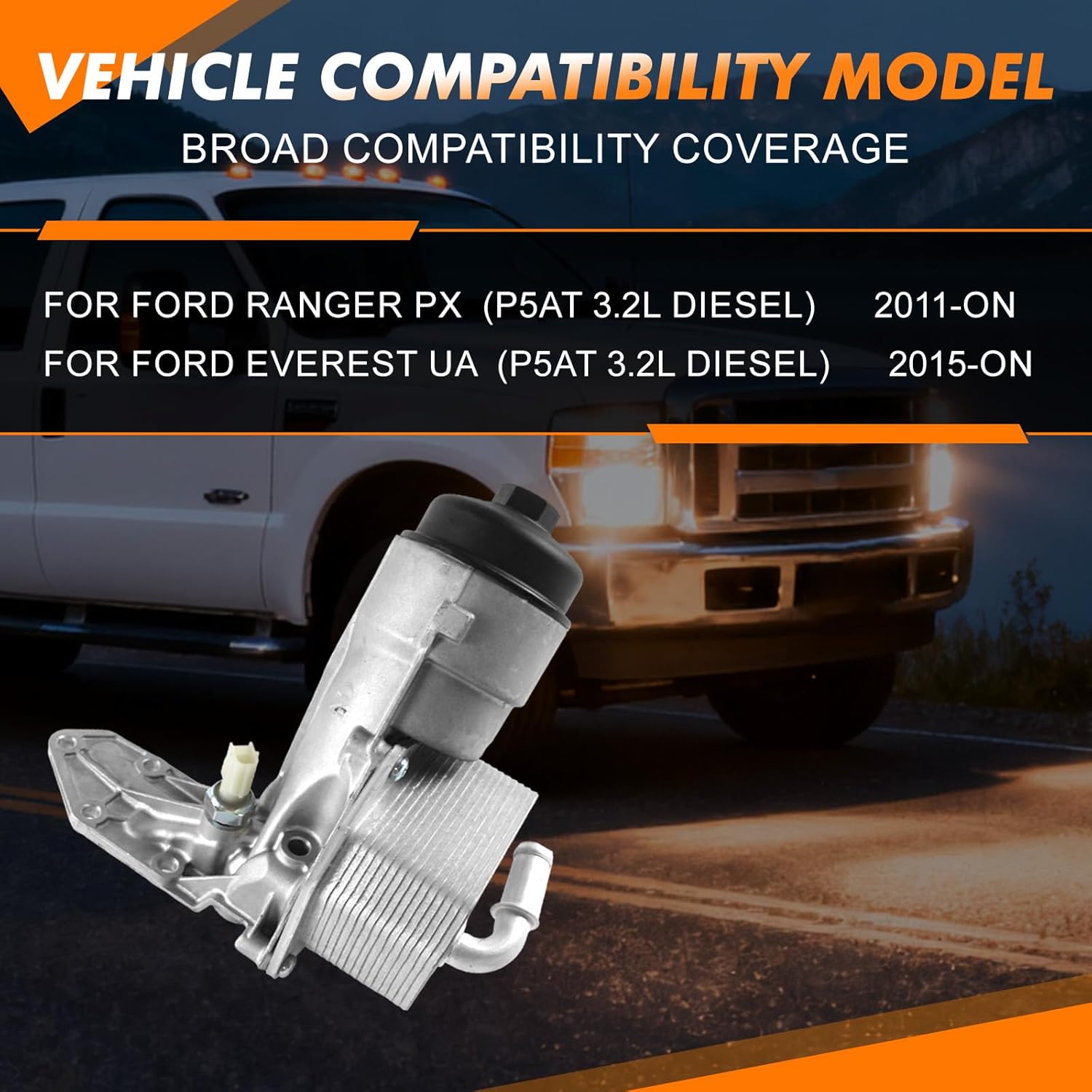 Oil Cooler BB3Q6B624EA Engine Oil Cooler Replacement for Ford 2015-ON Everest UA P5AT 3.2L Diesel 2011-ON Ranger PX P5AT 3.2L Diesel Towing Hitch Engine Oil Coolers & Kits