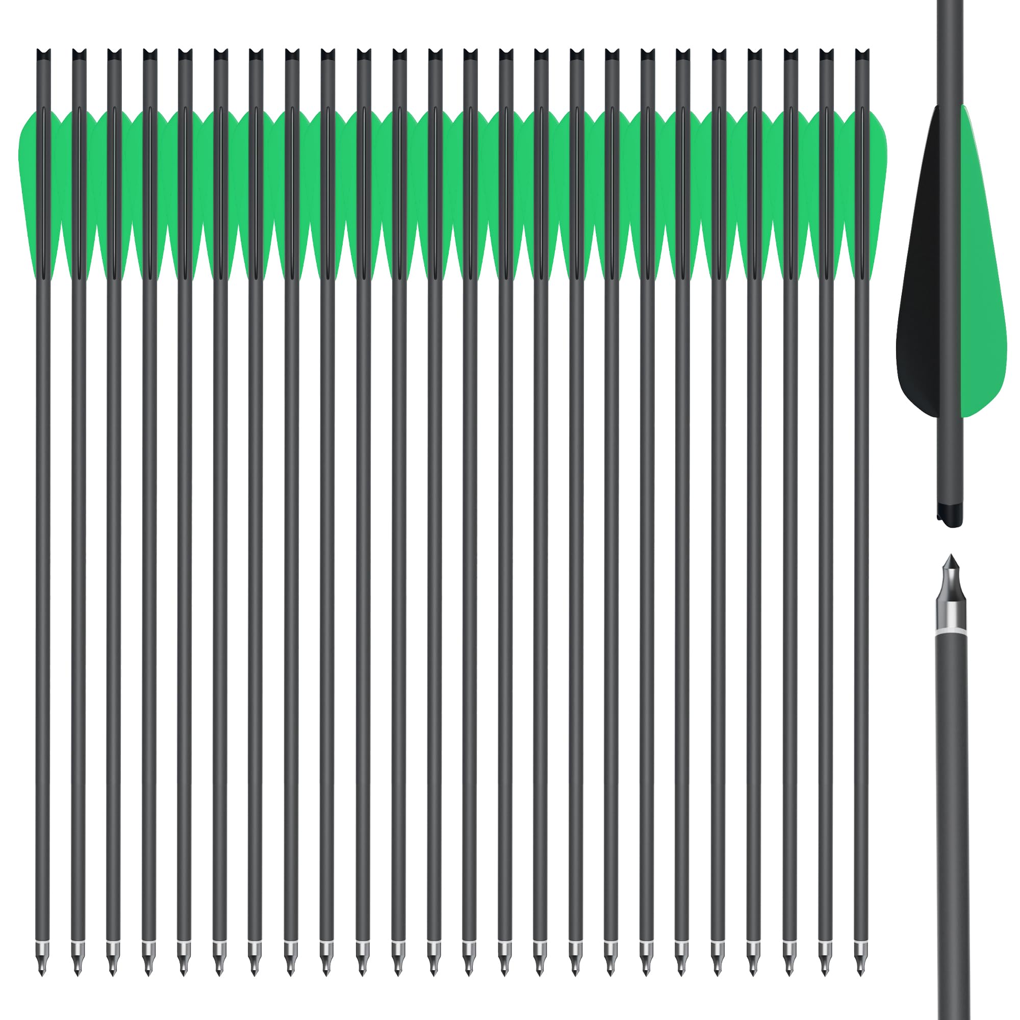 Flèches Carbone pour Arbalète 20" 8,8mm Pointes Acier - Set de Flèches Haute Performance Chasse Tir Précision