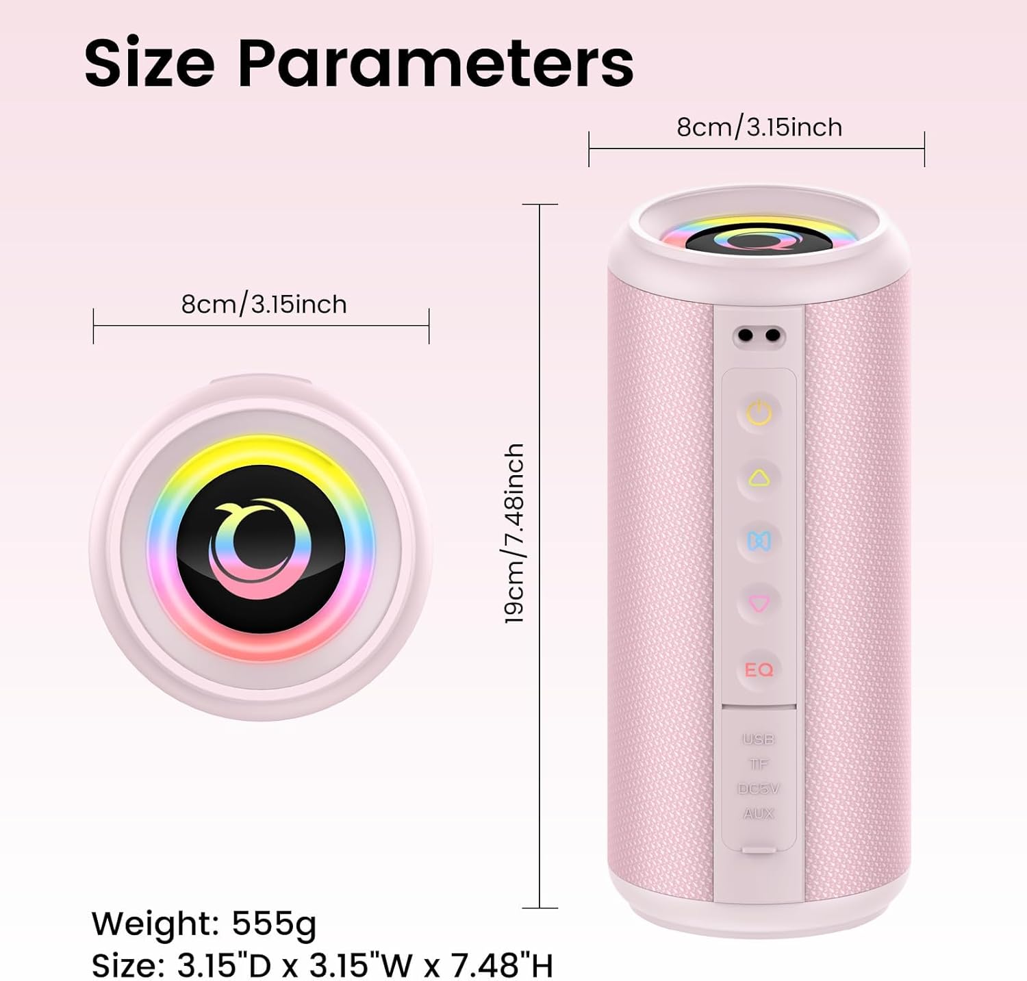 Portable Bluetooth Speaker, 2026 Bluetooth 5.4 Wireless Speaker with 20W HD Loud Stereo Sound, 20H Playtime, LED Lights, IP7, TWS Pairing, Built-in Mic, for Outdoor, Home, Beach, Party, Gift, Pink - Image 8