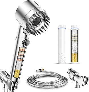 PWERAN Filtered Shower Head with Handheld, 3+1 Spray Modes High Pressure Shower Head with 2-PCS Filters for Hard Water Remove Chlorine, Detachable Showerhead with ON/OFF Switch for Pet Bath (Chrome)