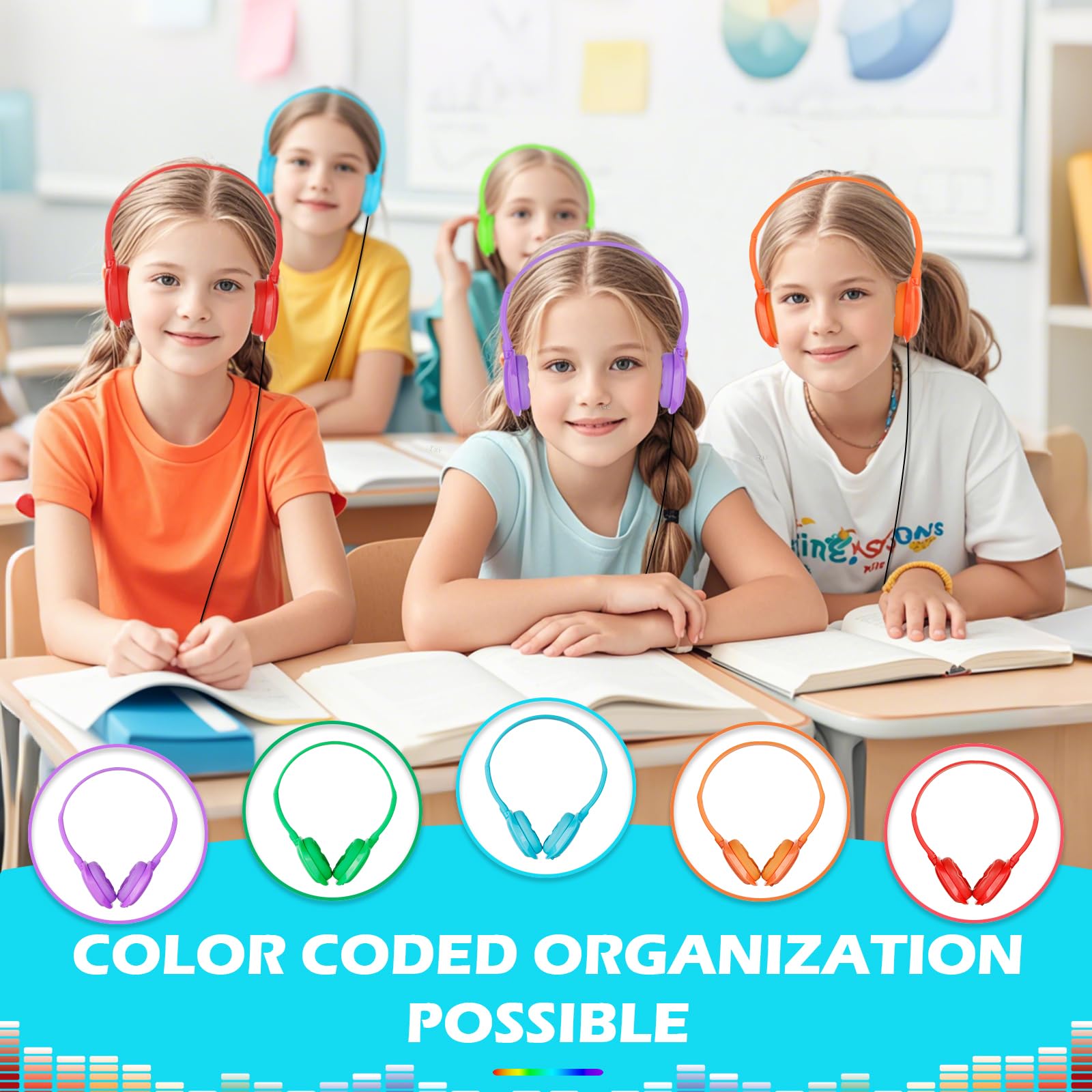 Juego de 20 auriculares para el aula para niños, niñas, adolescentes y adultos (10 colores)