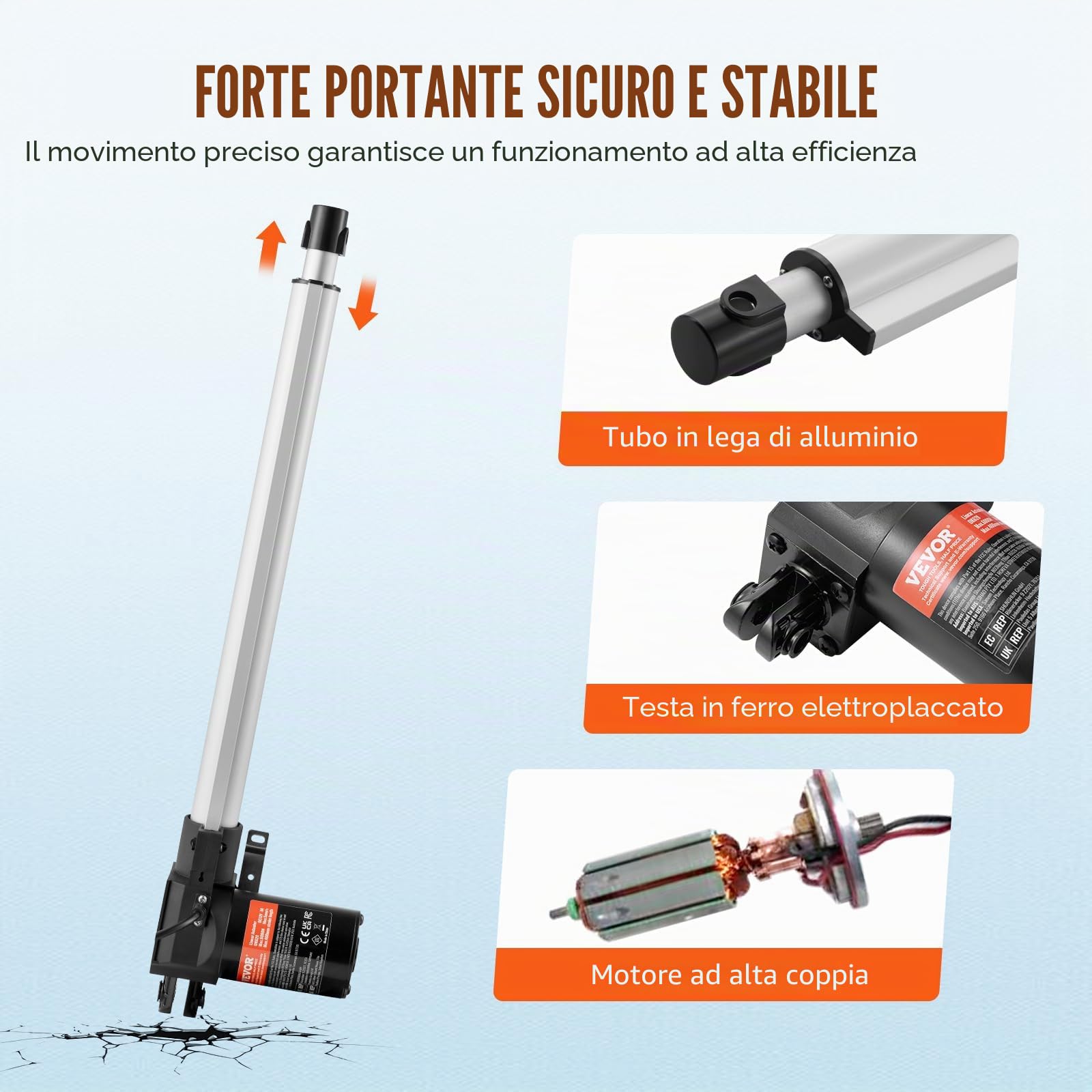 VEVOR Attuatore lineare 12V, Attuatore lineare da 16 pollici 1320lbs/6000N, Attuatore lineare da 0,19"/s con staffa IP44 per porte elettriche, macchinari industriali, navi da carico