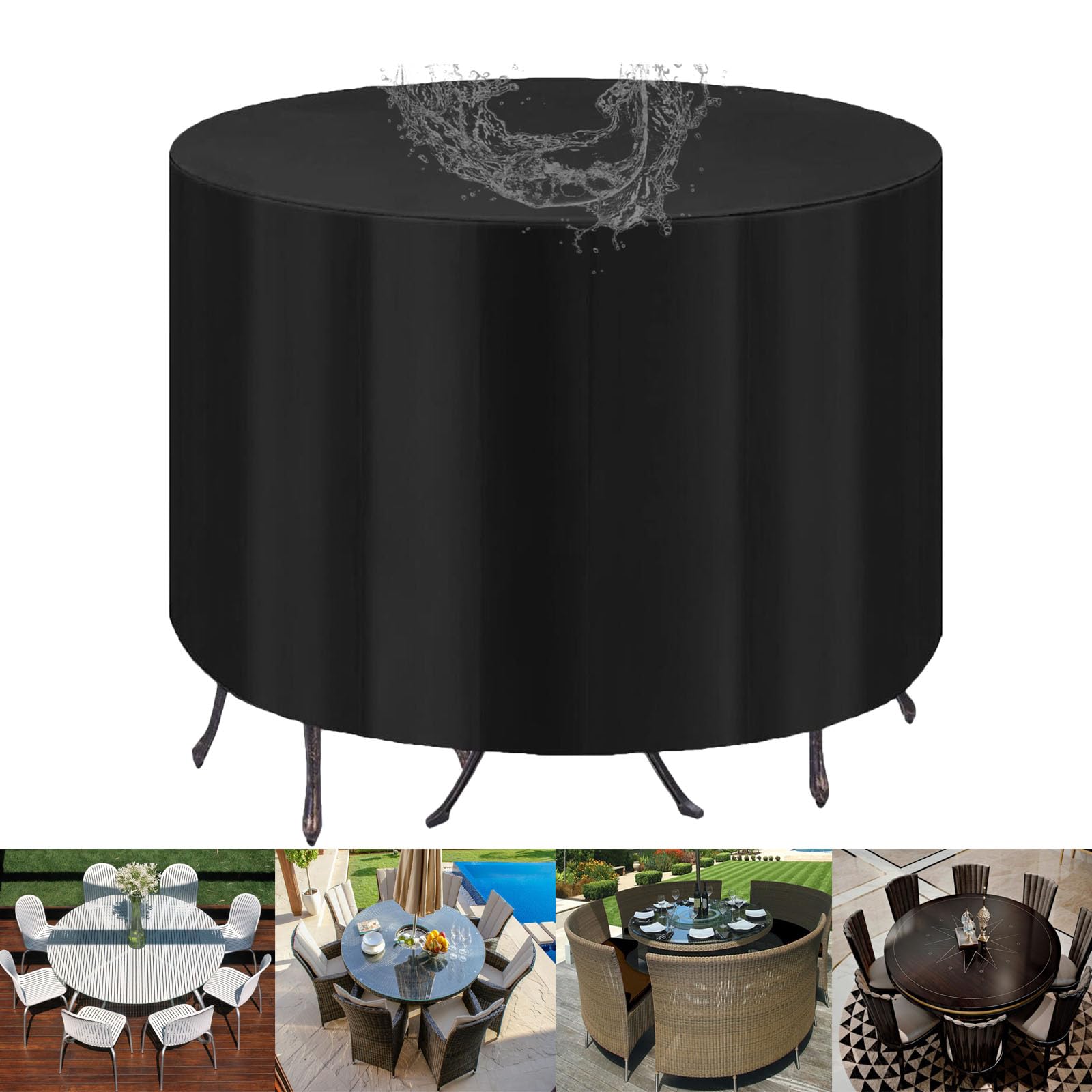 TYHJSH Round Patio Furniture Covers,Cover for Garden Furniture,Waterproof Outdoor Table Chair Set Covers, 420D Heavy Duty Garden Furniture Cover
