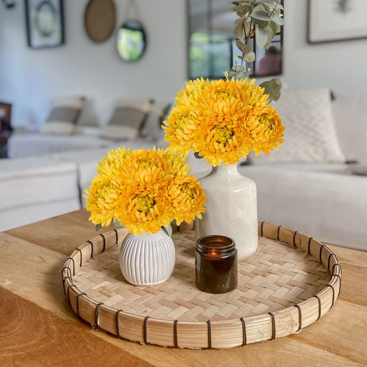 Arborus 18 Stück Künstliche Blumen Gelb Chrysantheme Kunstblumen 23 cm