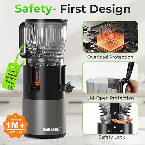 Miniatura 7 de Máquinas Exprimidoras Godspeeds, Conducto de Alimentación Grande de 5.8", Exprimidor Lento de Masticación Prensado en Frío para Frutas y Verduras