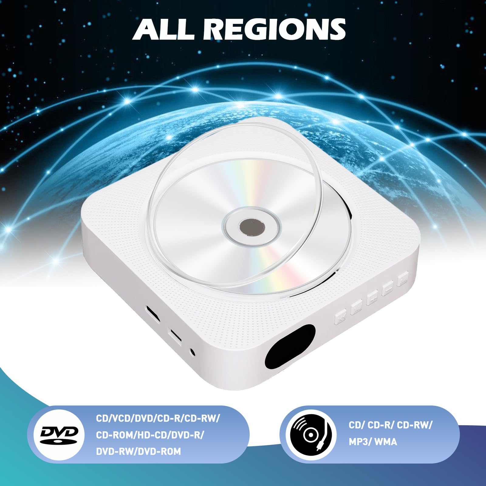 Lettore DVD per TV e Lettore CD con Bluetooth Lettore DVD | Lettore DVD/CD Portatile con cavo HDMI e AV Memoria, del punto di interruzione, Altoparlante HiFi Integrato, FM Radio