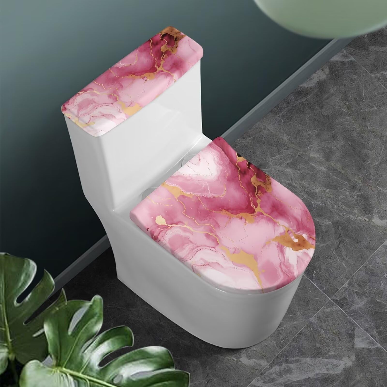 Hwiplsvny Pink Marble Print Toilet Lid Cover and Toilet Tank Cover 2Pcs Toilet Seat Cover and Tank Lid Covers Stretch Toilet Covers Set for Bathroom Fits Most Toilet Tanks & Lids