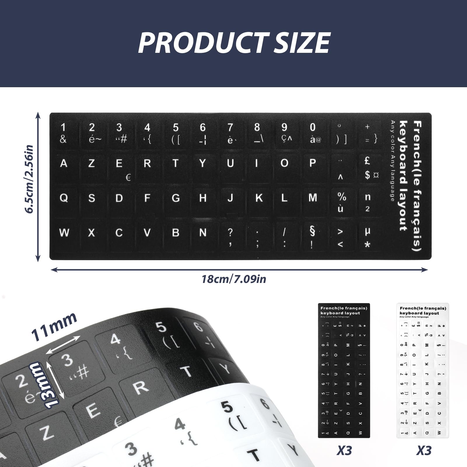 Autocollants Clavier AZERTY Noir - Conversion QWERTY Vers AZERTY - Français/Belge - 11x13mm