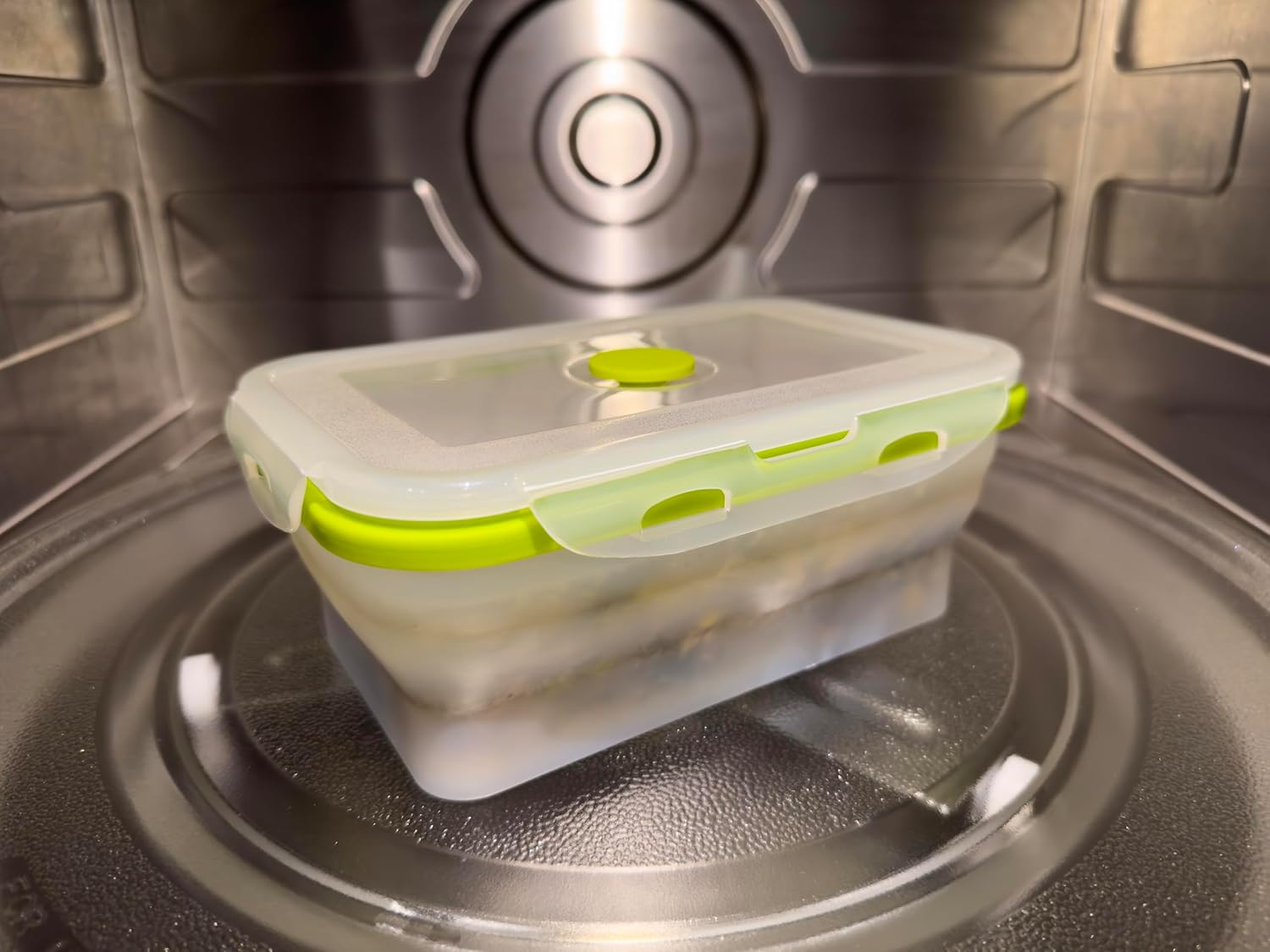 Collapsible Silicone Food Storage Containers - Rectangular Set of 4 with Airtight Snap-Down Plastic Lids - Microwave, Dishwasher, Freezer Safe