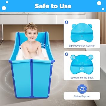 34 Inch Foldable Freestanding Blue Collapsible Bath Tub