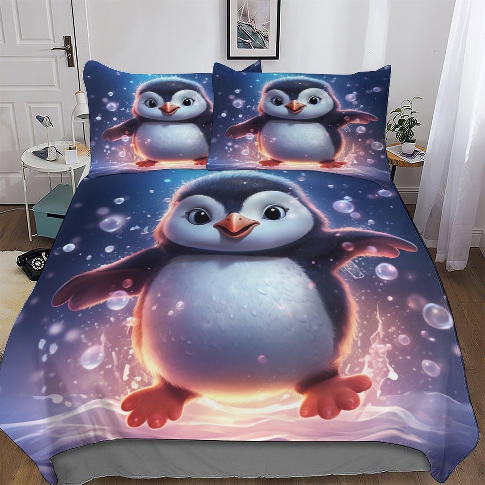 Parure de couette pingouin 3D pour cocooner en hiver dans son lit double