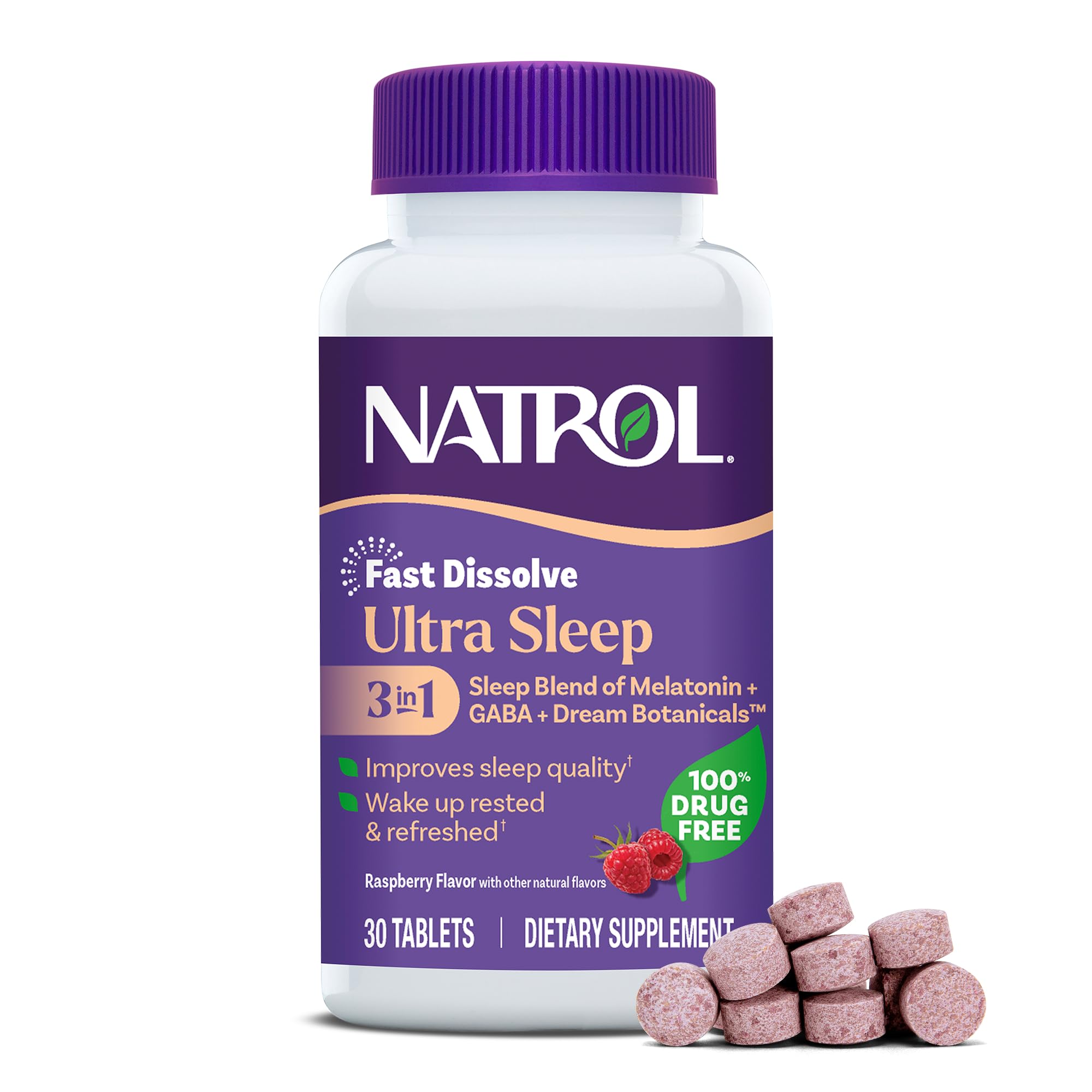 Natrol Ultra Sleep 3-in-1, 5mg Melatonin, GABA, Botanicals, 30 Tablets