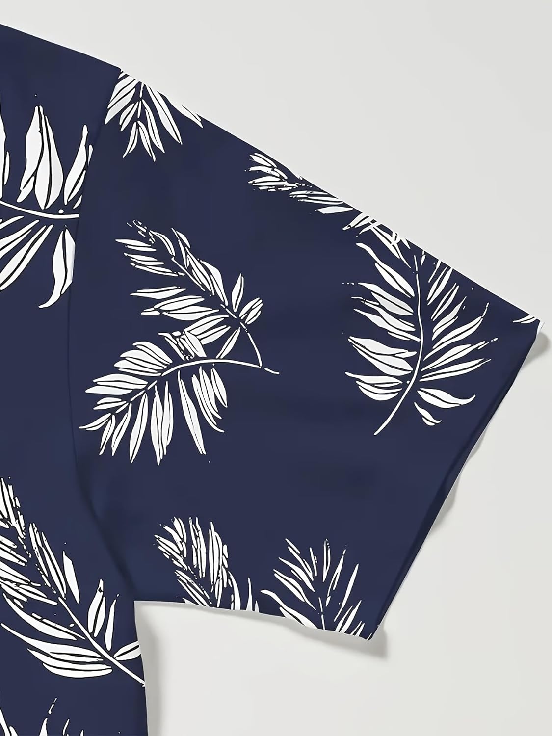 Men's Casual Navy Blue T-Shirt with White Leaf Print, Soft Breathable Short Sleeve Crew Neck Top for Summer