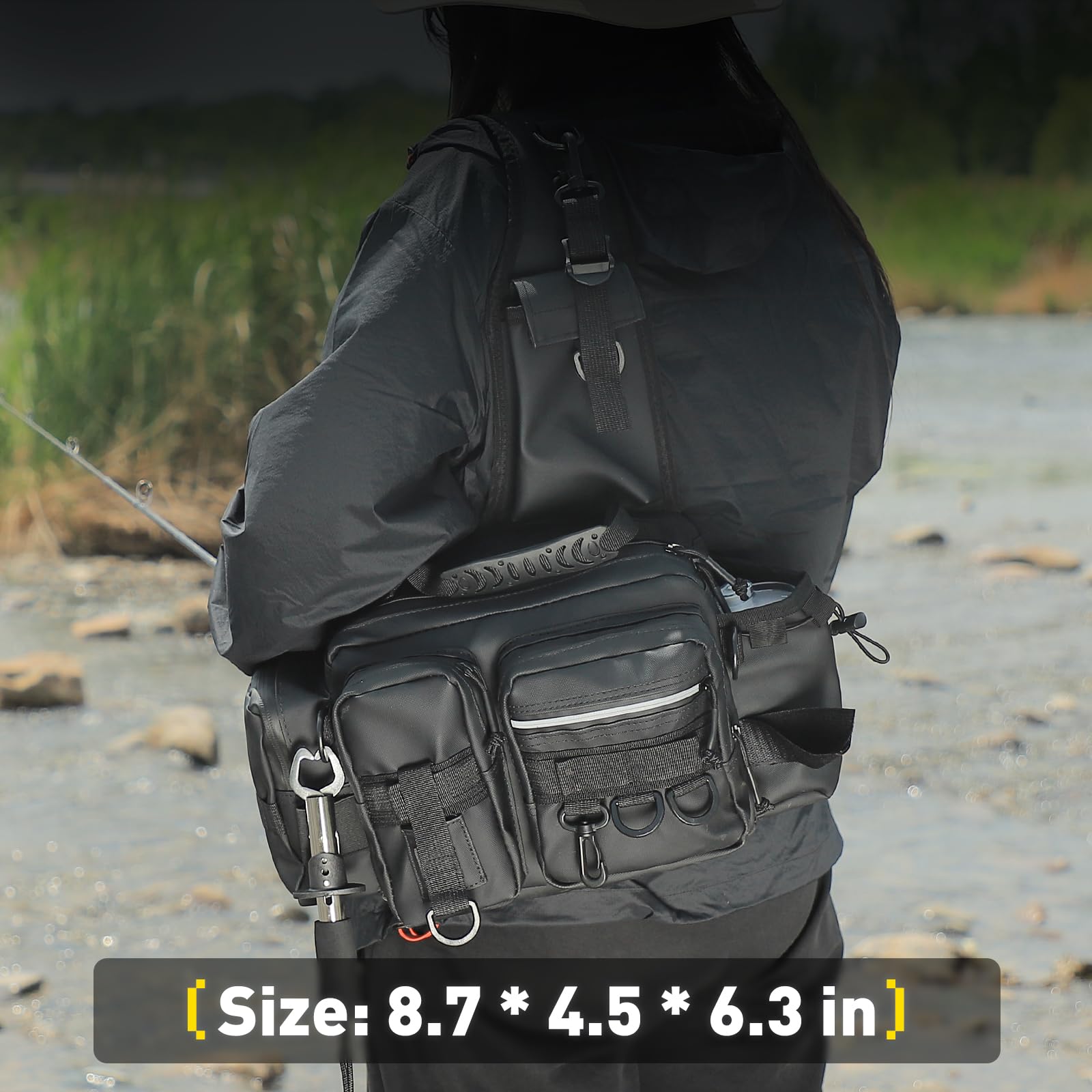 Multi Carry Sac banane de pêche – Canne à pêche – Maintien – Hydrofuge – Grande capacité pour pêche au bar