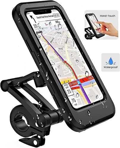 Jiaxitek Soporte impermeable para teléfono de motocicleta y bicicleta altura giratoria de 360 ajustable con pantalla táctil clip de teléfono para