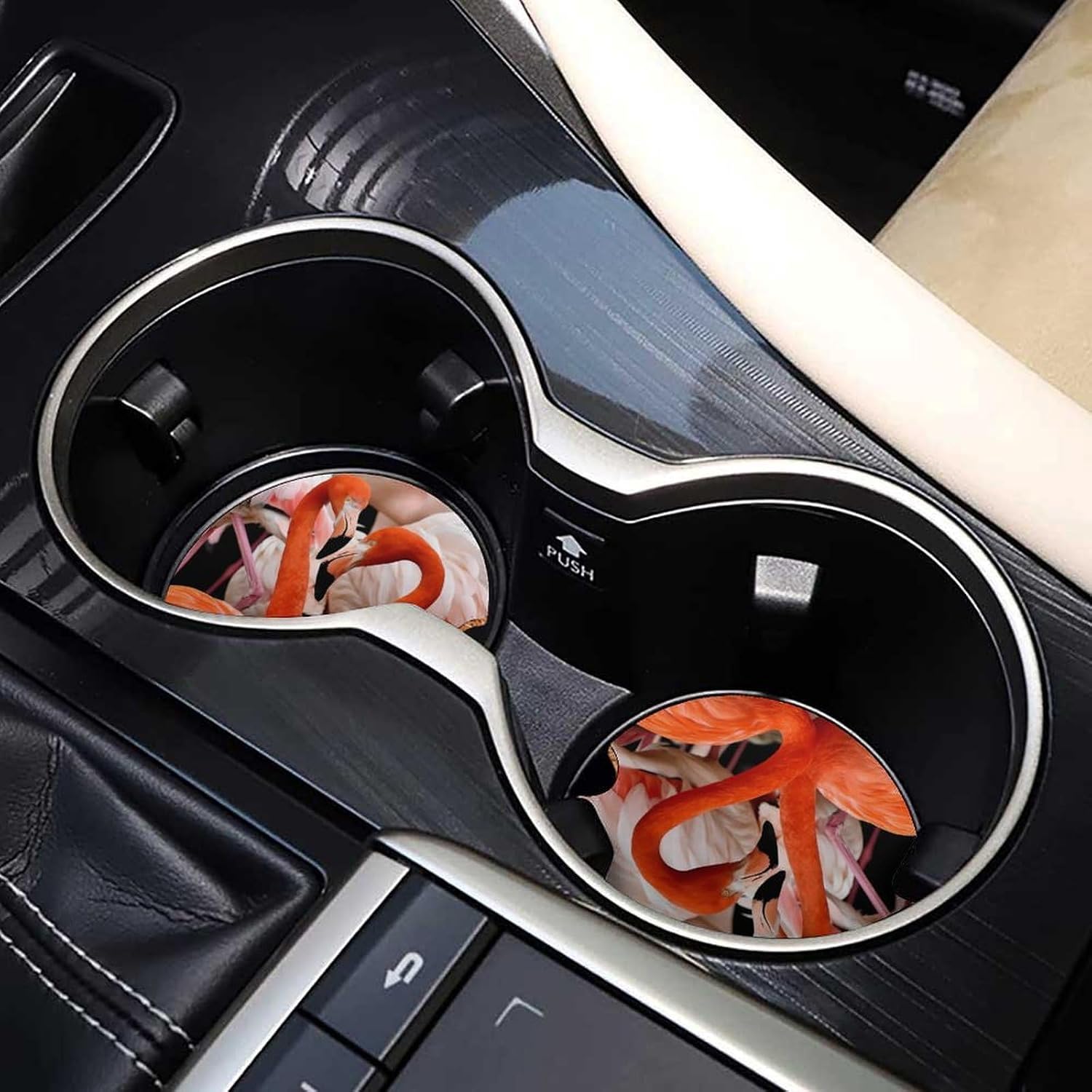Flamingos Bird Car Cup Holder Coaster with Cork Base 2.6 Inches Anti Slip | Absorbent Cute Car Accessories Interior Fashion Decor with Finger Notch
