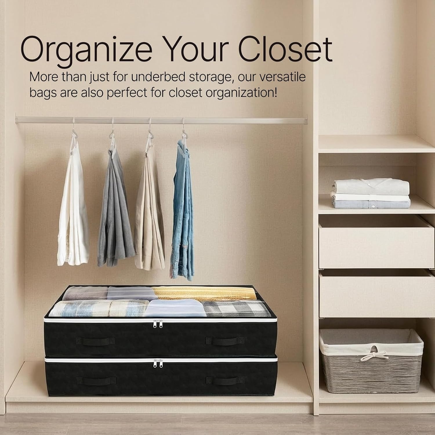 Under Bed Storage Containers, 4 Pack Foldable Fabric Under Bed Organizer