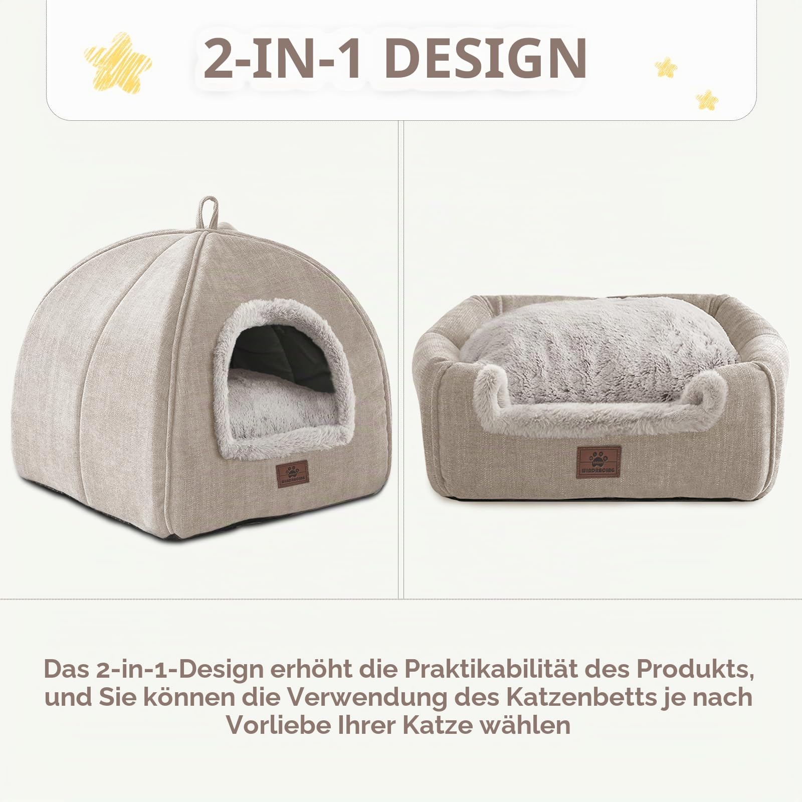 Katzenbett für Indoor-Katzen - Katzenhöhlenbetten Katzenhaus Katzenzelt mit abnehmbarem waschbarem Polsterkissen, weichen Kätzchenbetten, Katzenbetten & Möbel, für kleine und mittlere Haustierbetten