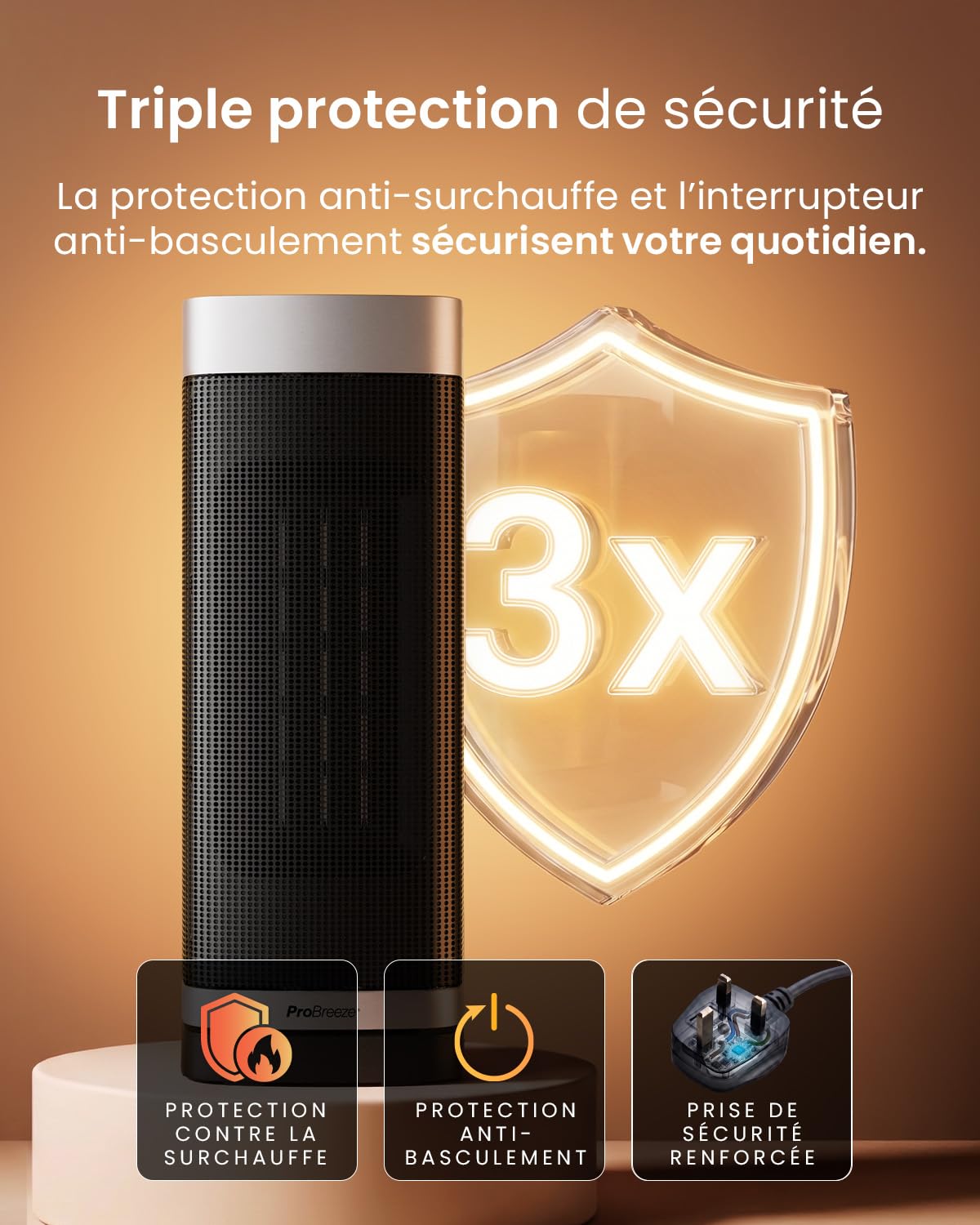 Pro Breeze Thermacube Chauffage d'Appoint 2000W Céramique Soufflant Oscillant - Radiateur Électrique Mobile avec Mode Ventilateur, Thermostat Éco, Télécommande et Écran Tactile pour Chambre