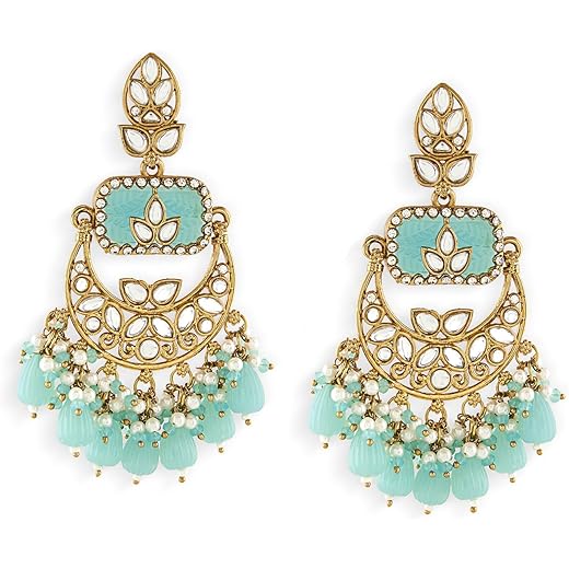 Turquoise Clustered Beads Chandbali Earring