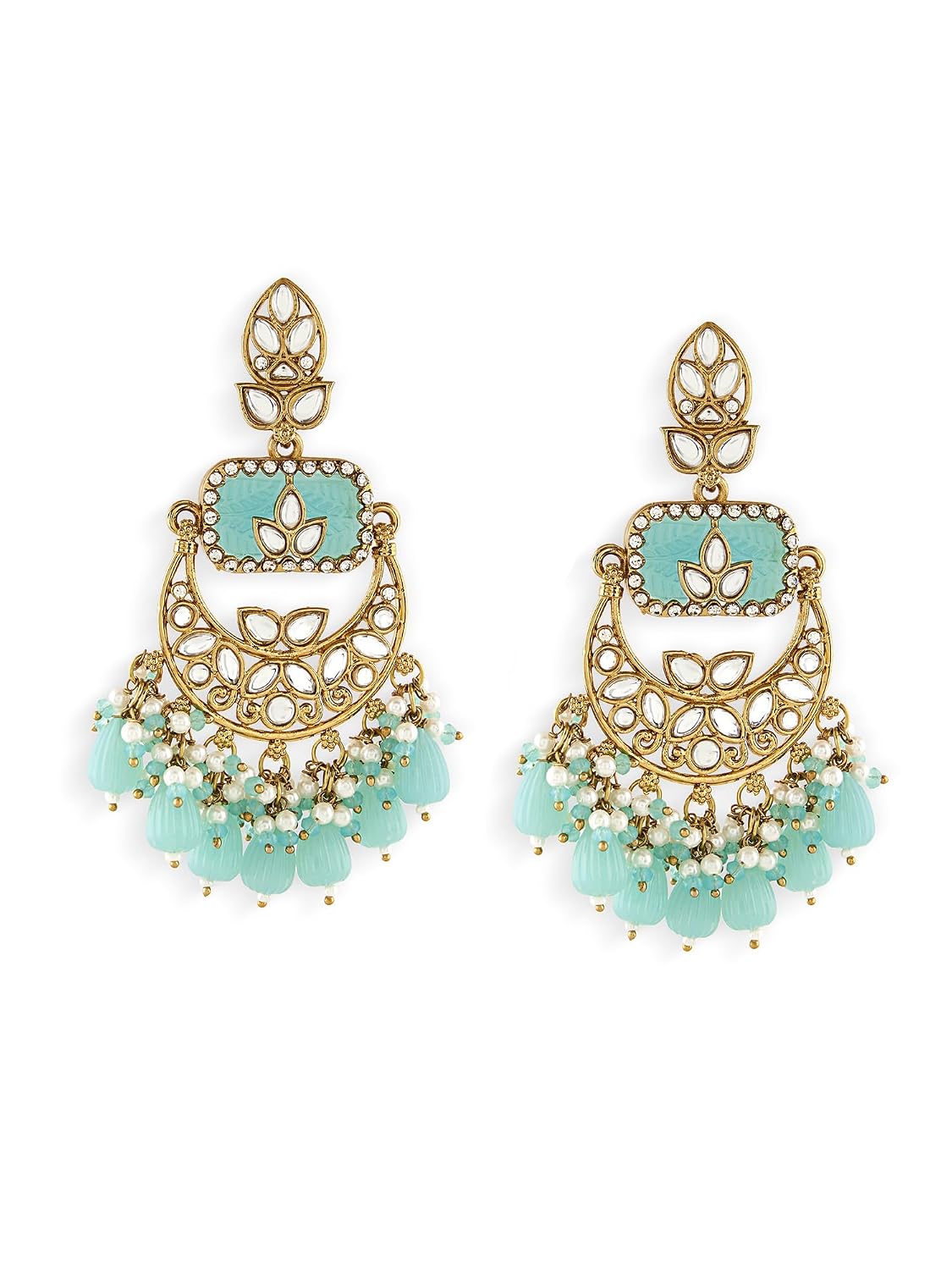 Zaveri Pearls Turquoise Stone Clustered Beads Drop Statement Kundan Chandbali Earring For Women-ZPFK18956 - Review, Price and Buying Guide