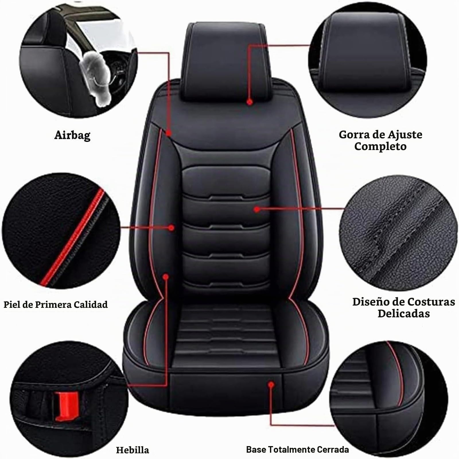 Funda Asiento Coche para Toyota Hilux 2017-2025,Juego Completo de Fundas Cuero Protectores Asiento Coche Delanteros y Traseros,Universal para La Mayoría,Black Red