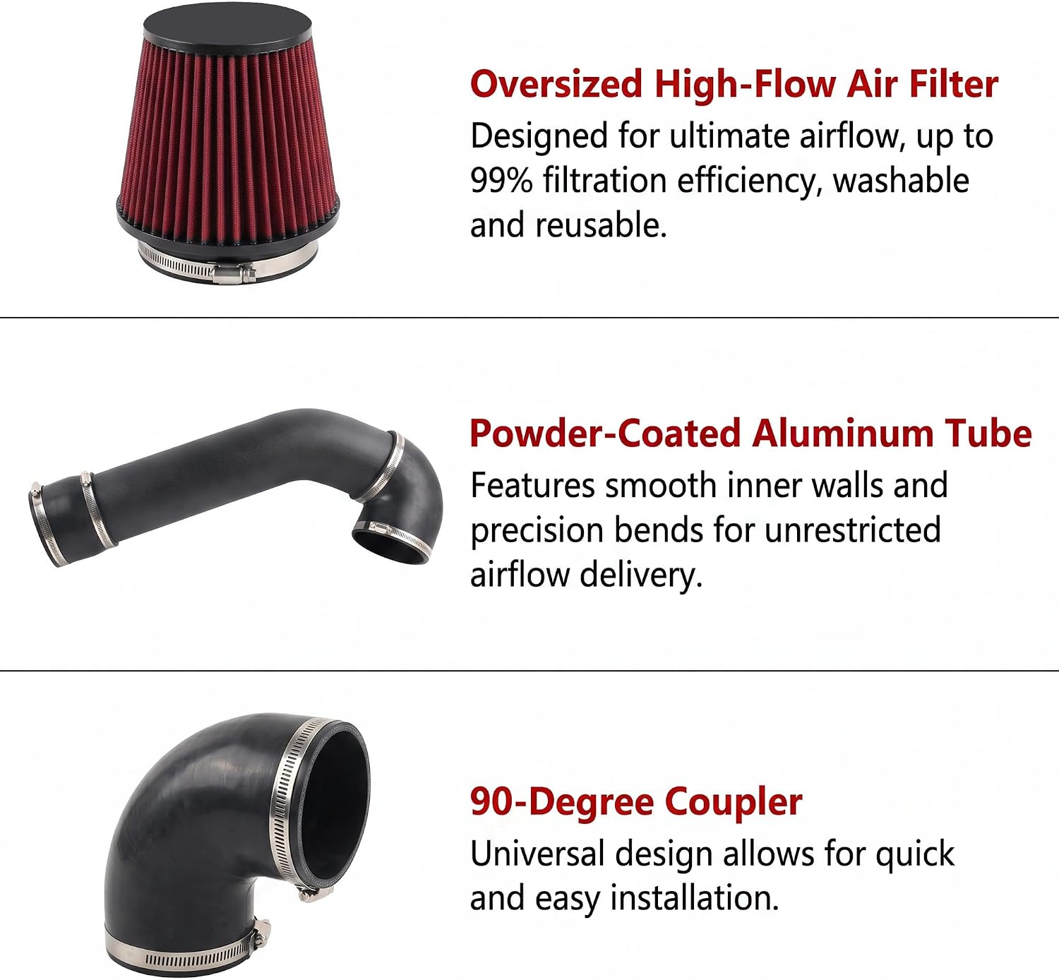 4'' LS Swap Cold Air Intake Kit, Universal Cold Air Intake System Compatible with LS1 LS2 LSX LQ4 LQ9, Fits A-Body G-Body Camaro Chevelle GTO Monte Carlo Caprice Restomod