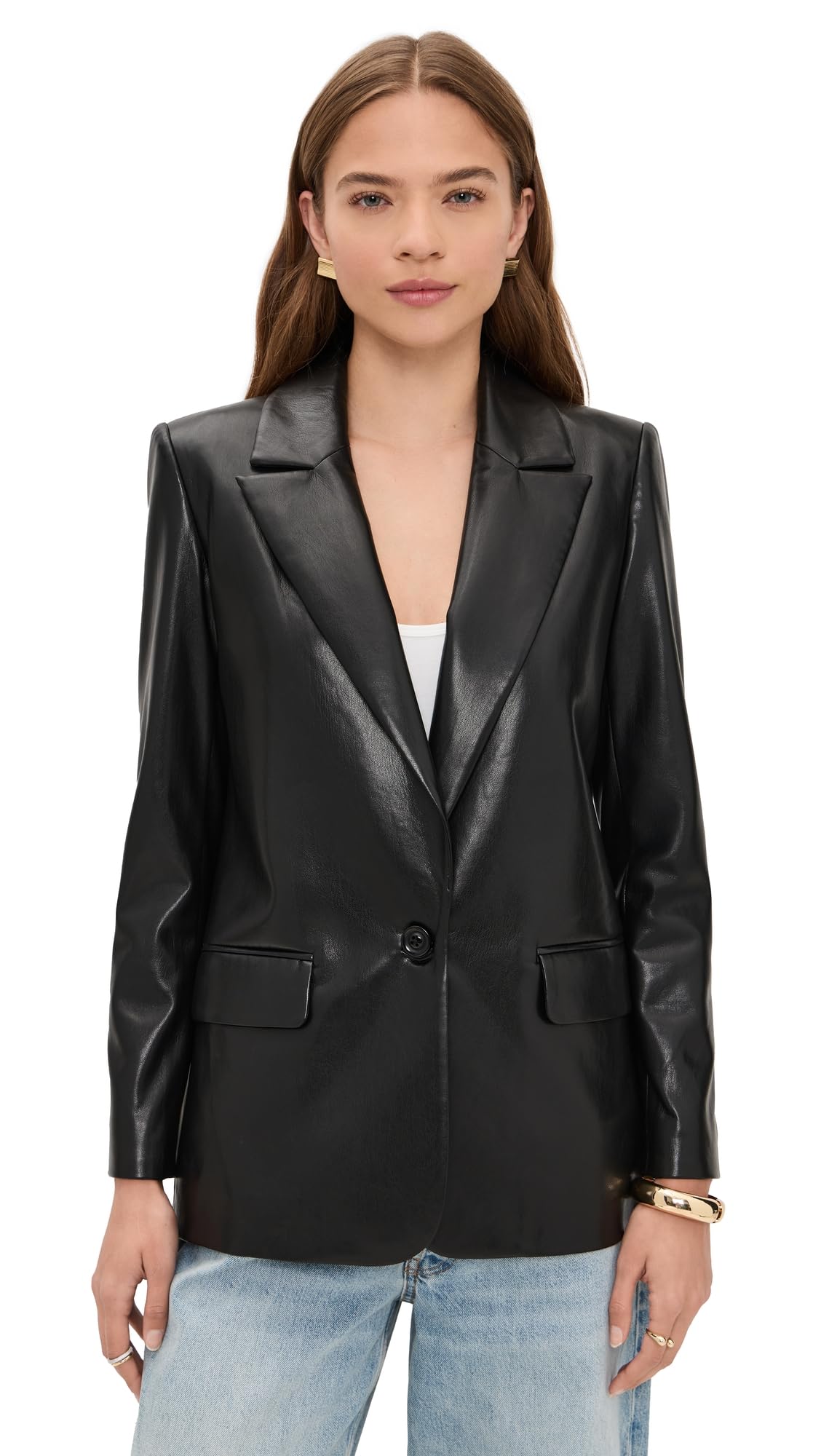 alice olivia Womens Denny Vegan Leather Notch Collar Blazer