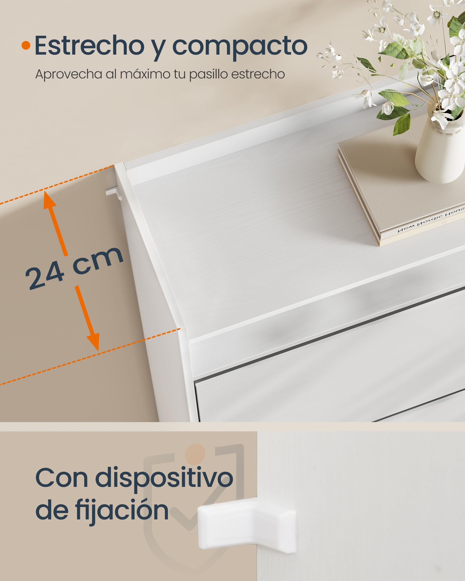 SONGMICS Home Zapatero con 2 Puertas Abatibles, Montaje Súper Rápido Sin Herramientas Toolless, Mueble Zapatero Estrecho, Separadores Ajustables, Moderno, Blanco Nieve LBC228WE01