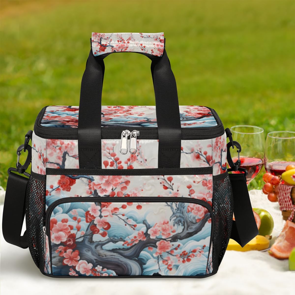 Flower Insulated Picnic Backpack Lunch Box for Women Men Picnic Basket Tote Lunch Bag Picnic Bag Portable Lunch Bags for Picnic, Beach, Work, Trip,Office, Camp Beauty Flowers